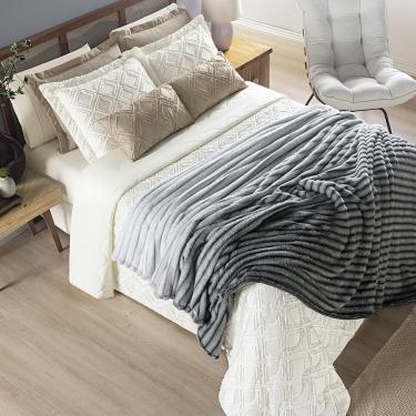 Imagem de Coordenado Cobre Leito e Cobertor Fluflu Queen Ultrasoft Alto Relevo Dupla Face - Cinza