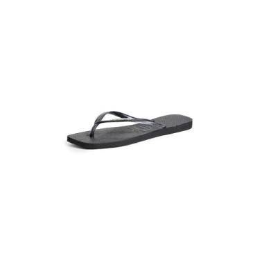 Imagem de Havaianas Chinelo feminino fino com logotipo quadrado metálico, Preto/prata, 11-12
