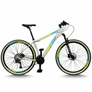 Imagem de Bicicleta Aro 29 Cripto 24 Marchas Freios Disco E Suspensão Pneu Bege - Branco/verde E Azul - 19" Branco/verde E Azul
