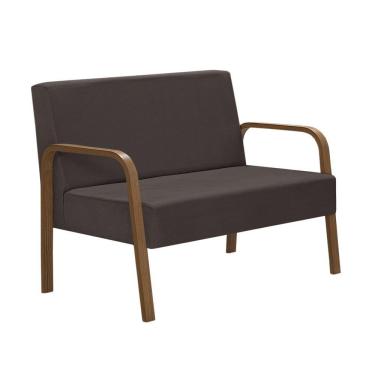 Imagem de Poltrona 2 Lugares Jade Braço Madeira Suede Marrom.