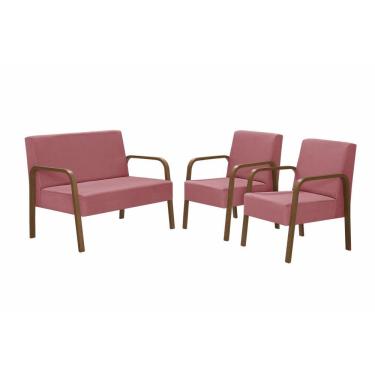 Imagem de Conjunto Poltronas Jade Braço Madeira Suede Rosa.