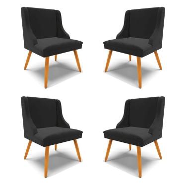 Imagem de Kit 4 Cadeiras Decorativas Sala De Jantar Pés Palito De Madeira Firenze Veludo Preto/natural G19