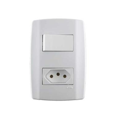 Imagem de Conjunto Interruptor Simples + Tomada 10a - Linha Slim - Ilumi