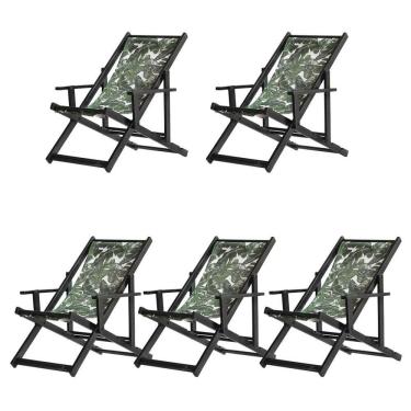 Imagem de Kit 5 Espreguiçadeiras Dobrável Black Cb-folhas Verdes