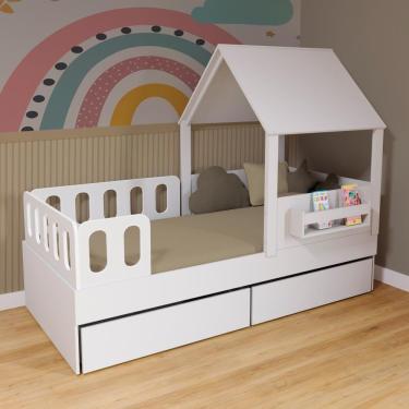 Imagem de Cama Casinha Com Telhado 02 Gavetas E Grades Anatômica Branco Megamobilia