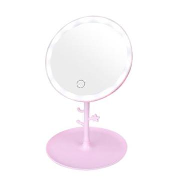 Imagem de Espelho de mesa redondo para maquiagem led 28cm - Olymport, Rosa