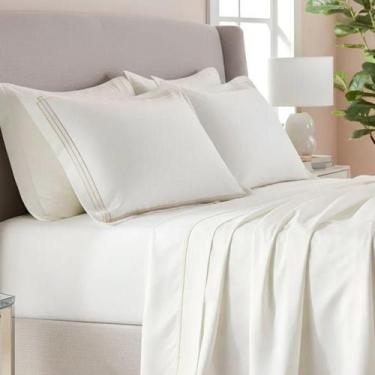 Imagem de Jogo Cama Box King Alícia Algodão 400 Fios Bordado Luxo - De Luca Enxo