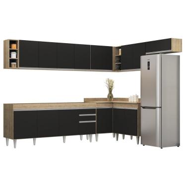 Imagem de Armário De Cozinha Modulado De Canto 8 Peças Cp25 Balcão Sem Tampo Castanho/preto - Lumil