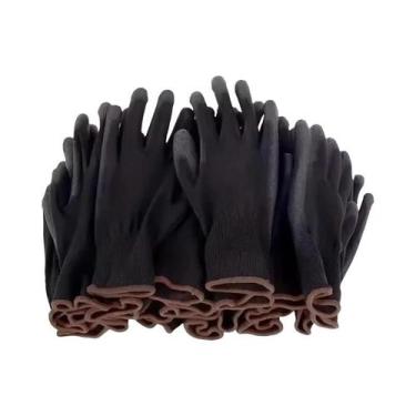 Imagem de Luvas Pretas Antiderrapantes Com Revestimento De PU 6/12/18PCS Em Nylo