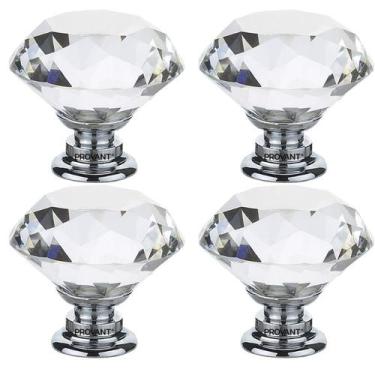 Imagem de Kit 4 Puxadores de Cristal 30mm Cromado Para Gaveta Armário - NoBrand
