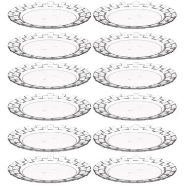 Imagem de Conjunto 12 Pratos Médios Plástico Transparente para Servir Sobremesas