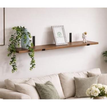 Imagem de Prateleira Rústica Industrial 80x20cm em MDF Amadeirado Louro Freijó com Suporte Mão Francesa – Prateleira de Parede Decorativa para Sala, Cozinha, Quarto, Escritório e Livros