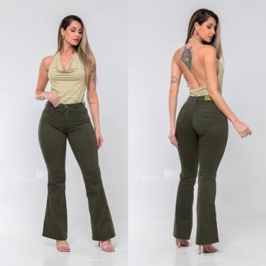Imagem de Calça Flare Feminina jeans nas cores bege/caqui super confortável , qu