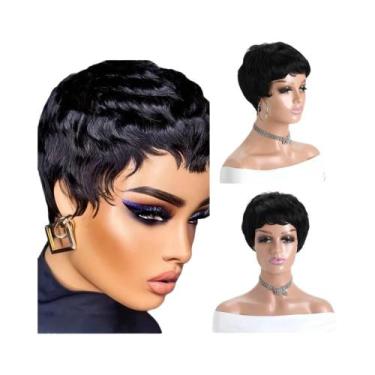 Imagem de Peruca Sintética Curta Cacheada Preta De 10 Polegadas Com Franja Para 