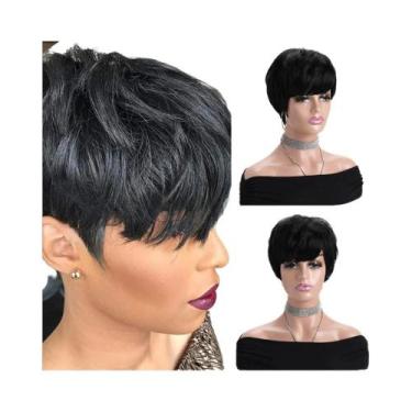 Imagem de Peruca Sintética Curta Cacheada Preta De 10 Polegadas Com Franja Para 