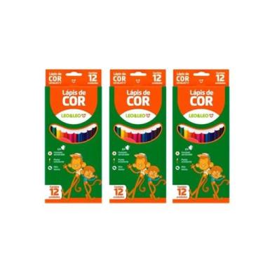 Imagem de Kit com 3 Caixas de Lápis de Cor Leo & Leo  12 Cores Cada - leo&leo