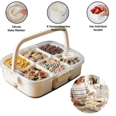 Imagem de Petisqueira Portátil com Alça e Tampa 6 Divisórias - Tesla Store