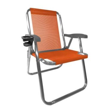 Imagem de Cadeira Alumínio com PORTA COPO TÉRMICO Plus Laranja Zaka 120 KG