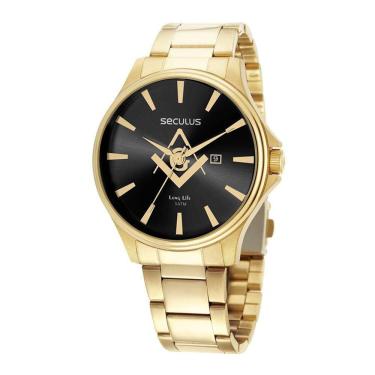 Imagem de Relógio Seculus Masculino Ref: 44116gpsvda2 Maçonaria Dourado