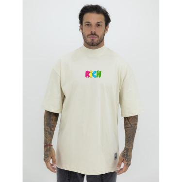 Imagem de Camiseta Camisa Oversized Gola Alta Estampa Rich Boy Streetwear Algodão Premium Creme-Masculino