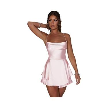 Imagem de 2025 verão venda quente sexy cor sólida vestido curto sem costas - alç