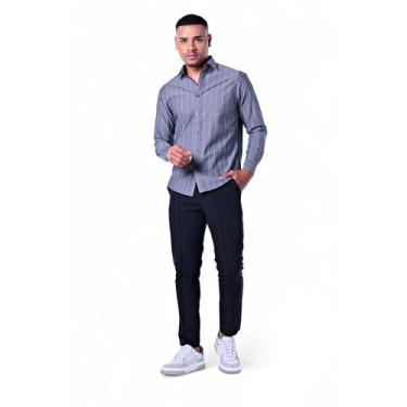 Imagem de Camisa Masculina Algodão Manga Longa com Listras - Rabbitohs, M, Preto