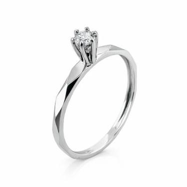Imagem de Anel Solitário em Ouro Branco 18k com Diamante 0,18 ct - Aro Sextavado