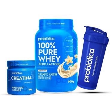 Imagem de Combo Whey Zero Lactose 900g, Creatina 100g e Coqueteleira-Unissex