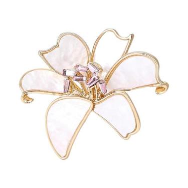Imagem de Broches De Flor Em Concha Unissex Femininos: Lindos Pins De Plantas Pa