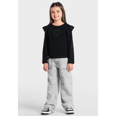 Imagem de Blusa infantil menina em malha de coração Brandili, 8, Preto