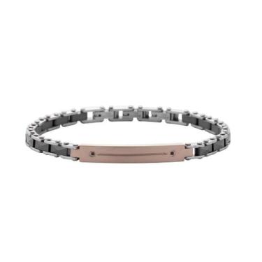 Imagem de Bracelete em aço com placa rose fosca com zircônia negra e gomos black