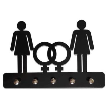Imagem de Porta Chaves Casal de Lésbicas Decoração Criativa - Geek Vip, Preto