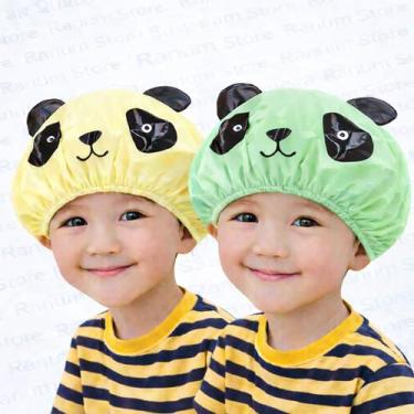 Imagem de Kit 2 Toucas de Banho Infantil com Cheirinho  PVC Reutilizável Panda -