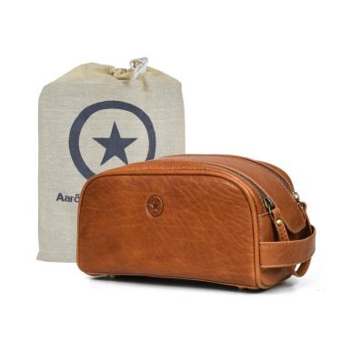 Imagem de Aaron Necessaire Masculina Vintage de Couro com Forro à Prova dÁgua, Marrom Claro