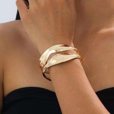 Imagem de Bracelete Feminino Bracelete Banhado em Ouro 14k Ondas Duplas Acessóri