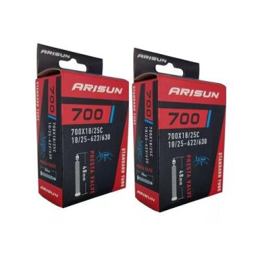 Imagem de Par câmara de ar 700 x 18/25 bike Arisun bico fino 48 mm, Preto