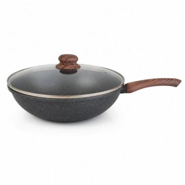Imagem de Frigideira Wok Grande Funda 28cm Com Tampa Cerâmica Indução - - Lehavi