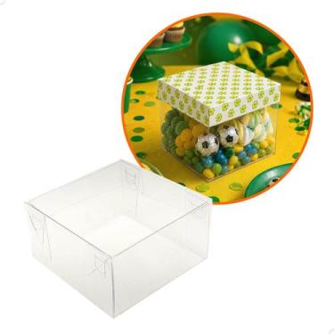 Imagem de Caixa de Acetato com Base Estampa Futebol Brasil (6x6x4cm) Kit 25un Em