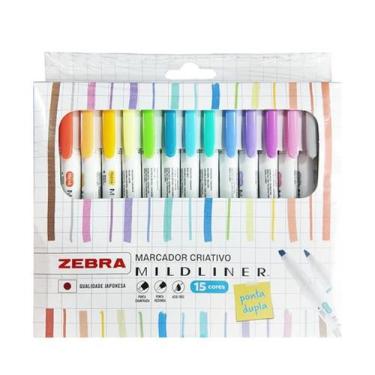 Imagem de Kit 15 Caneta Marca Texto ZEBRA Ponta Dupla Mildliner Nova embalagem