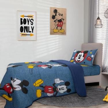 Imagem de Edredom Solteiro Infantil Mickey E Minnie Portallar, Azul Escuro