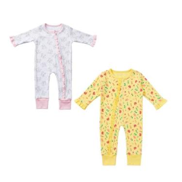 Imagem de Kit 2 Macacões Longos Bebê Menina com Babado 100 Algodão  Vestiti Baby