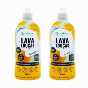 Imagem de Kit 2 Lava Louças Laranja Positiva Hipoalergênico 840ml