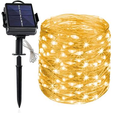 Imagem de Luzes solares de 22 metros ao ar livre, 200 LED Super Bright Solar Lights ao ar livre, à prova d'água 8 modos Luzes solares de fadas para árvore de natal no jardim (Cor Quente)