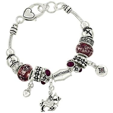 Imagem de Bracelete Falari com pingente do zodíaco multicolorido com contas de metal Murano prateadas