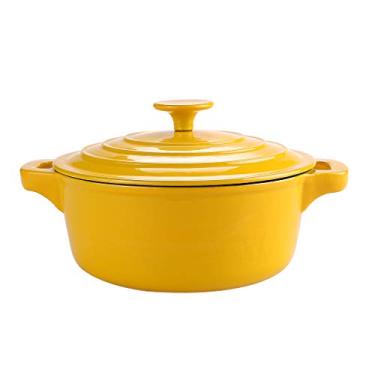 Imagem de Panela de ferro fundido amarelo de 23 cm, panela de esmalte, panela de sopa, fogão de indução a gás, universal (tamanho: comprimento 23 cm × altura 10 cm)