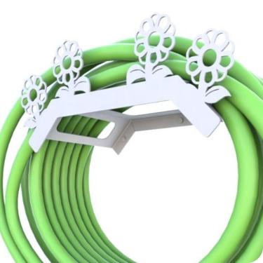 Imagem de Suporte Enrolador De Mangueira De Jardim Flor Branco