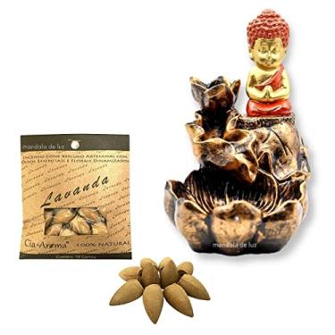 Imagem de Combo Incensário Cascata Buda 14cm + Incenso Cone Lavanda Natural