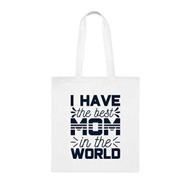 Imagem de I Have The Best Mom, Mom Tote bag, Mom Idea, Gift For Mom, Mom Shoulder Bag, Mom reusable bags, Gift for Mom from Favorite Daughter, Son and Kids, Branco