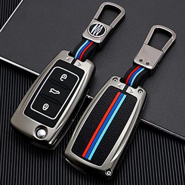 Imagem de Hacreyatu Chaveiro protetor de 3 botões de liga de zinco para Polo J-etta Golf MK6 T-iguan T-ouareg (Gun Metal)