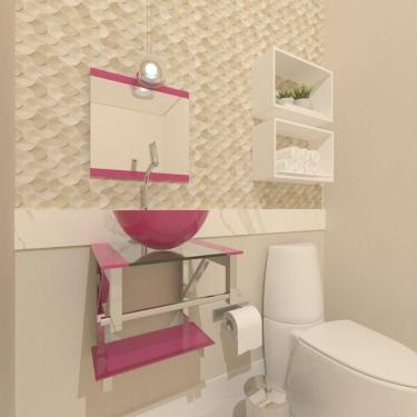 Imagem de Gabinete de Vidro Para Banheiro 40cm Inox Rosa Com Torneira
